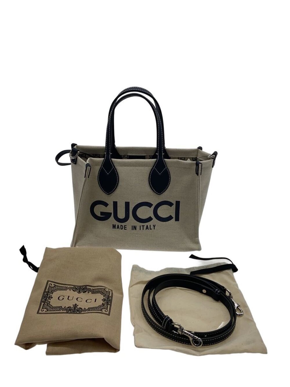Gucci Logo Canvas Tote Bag beige Black GUCCI eather